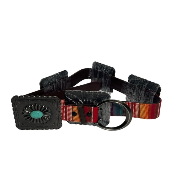 Lucky & Blessed Concha High Sierra Red Serape Turquoise Tooled Square Belt